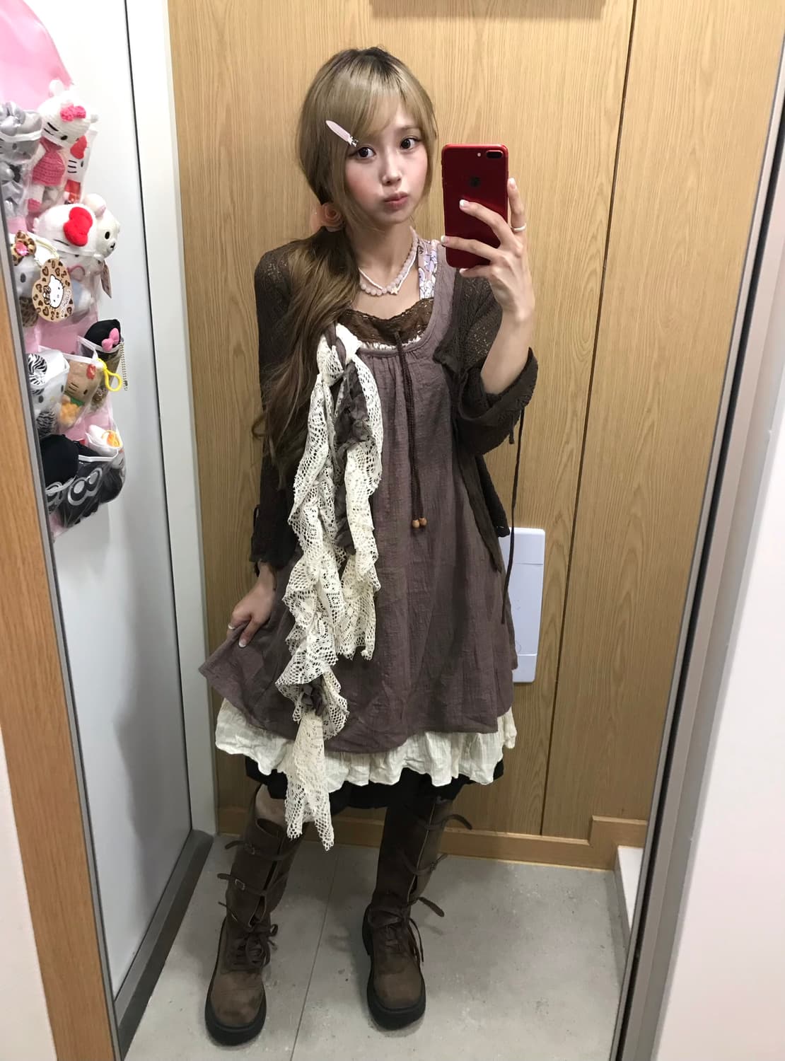브라운 니혼진 모리걸 레이스 플라워 코디세트 상품이미지2