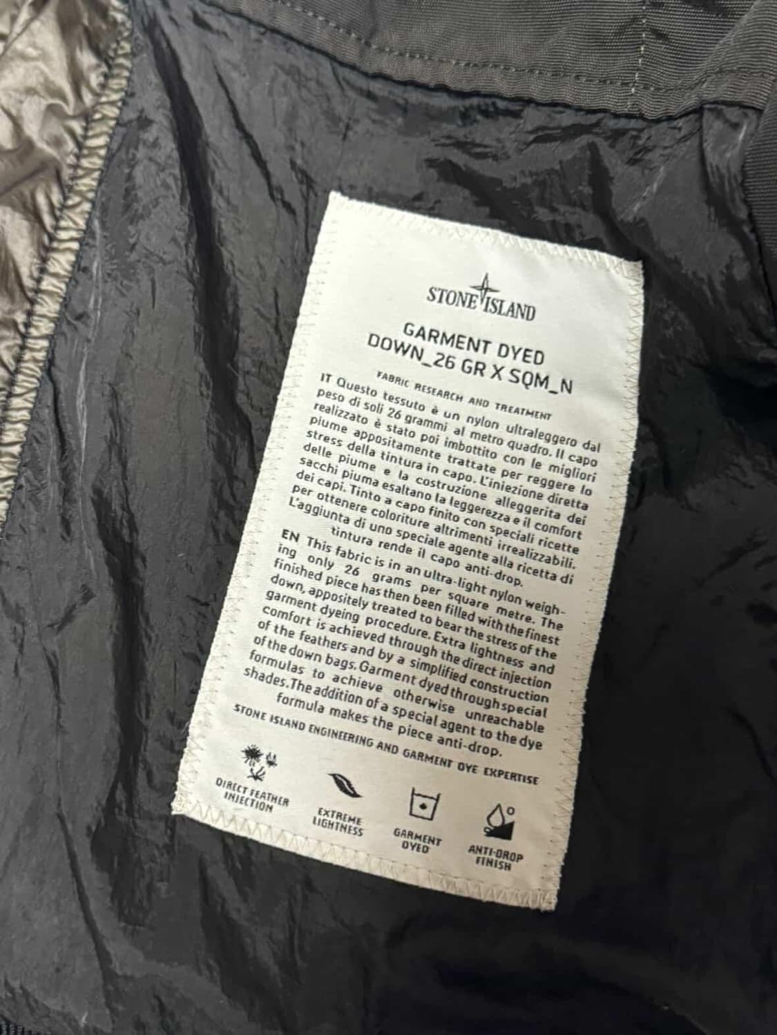 스톤아일랜드 가먼트다잉 딥카키x블랙 나일론 패딩 자켓 상품이미지8
