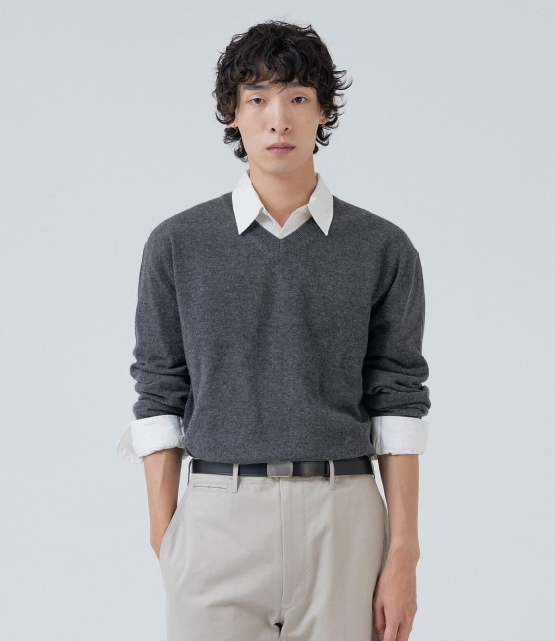 브라운야드 / 엑스트라 슈퍼 파인 브이넥 니트 차콜 상품이미지2