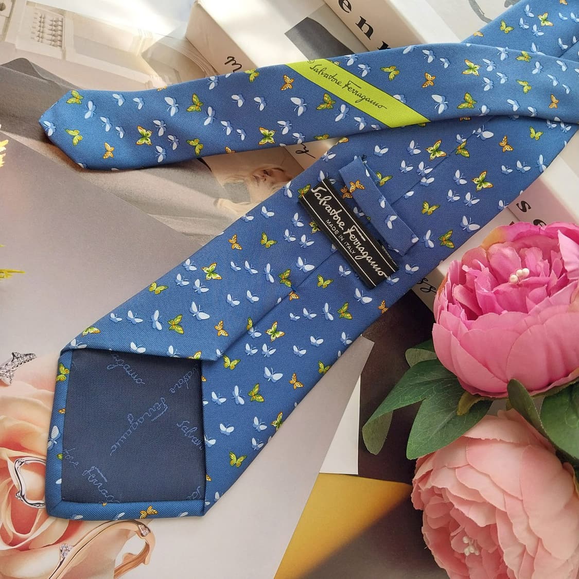 살바토레 페라가모 블루 나비 모티브 넥타이 9.5cm A등급 K2542 상품이미지4