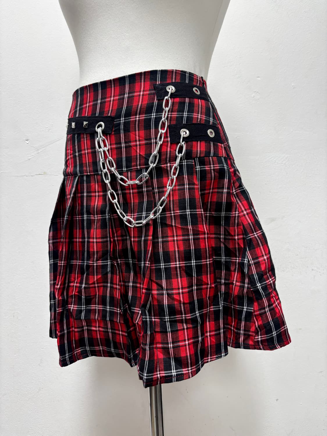 [PUNK]Red Check Chain Skirts 상품이미지1