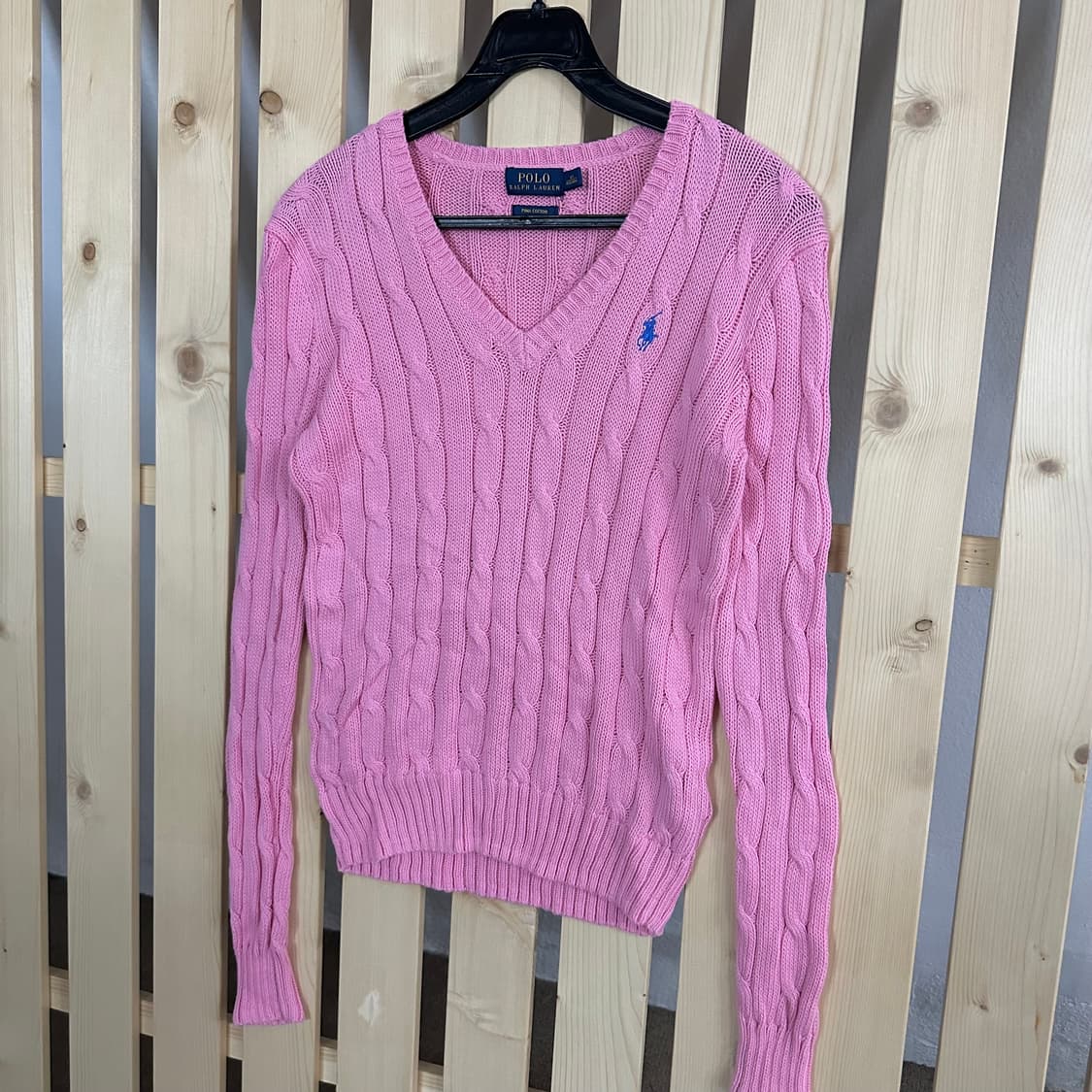 (XS) 폴로 랄프로렌 핑크 케이블 브이넥 니트 스웨터 상품이미지2