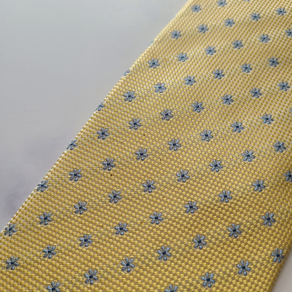 아쿠아스큐텀 실크 옐로우 마이크로 패턴 넥타이 9.2cm A등급 E706 상품이미지10