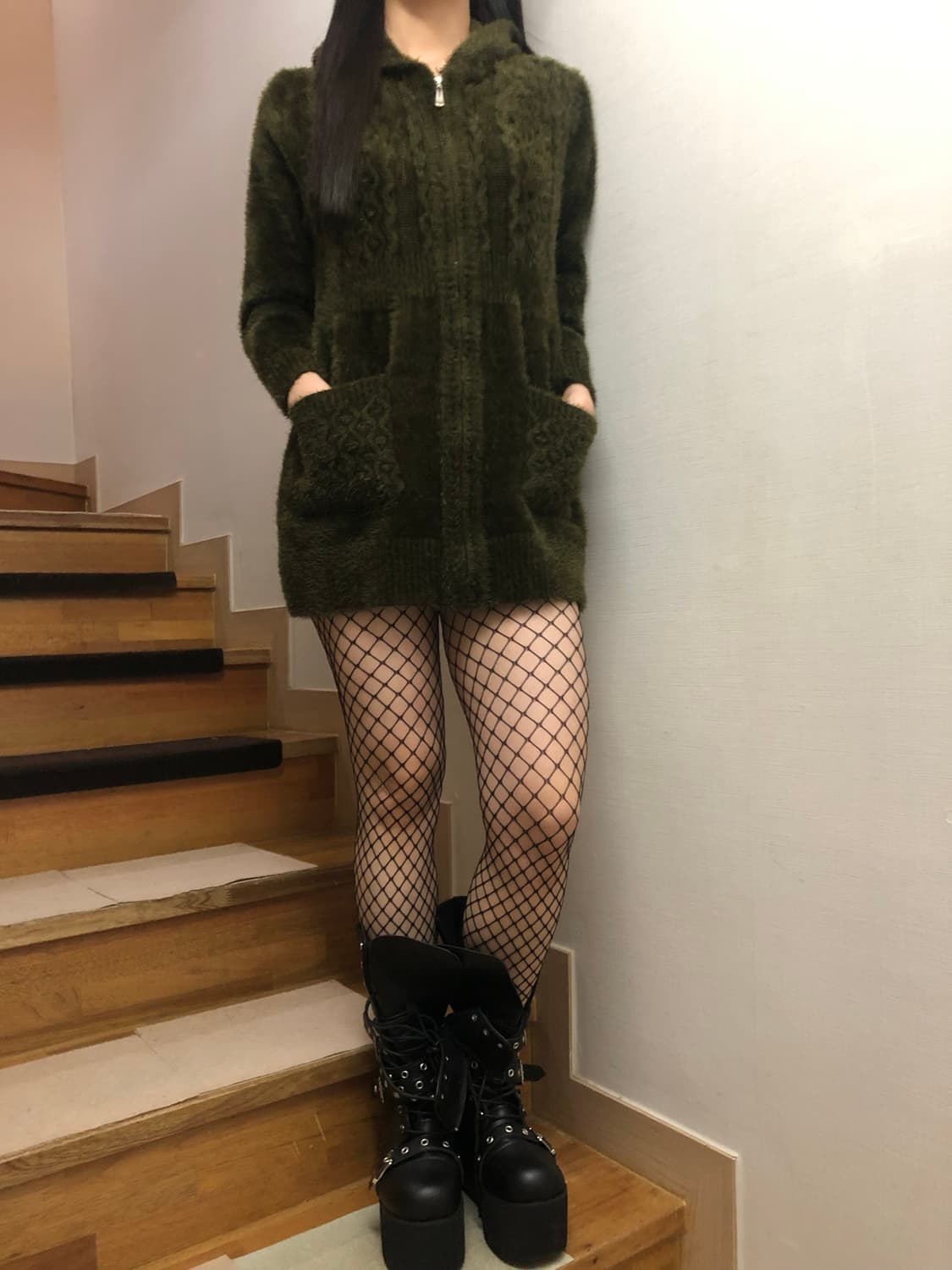 빈티지 후드 카키 롱 집업 상품이미지4