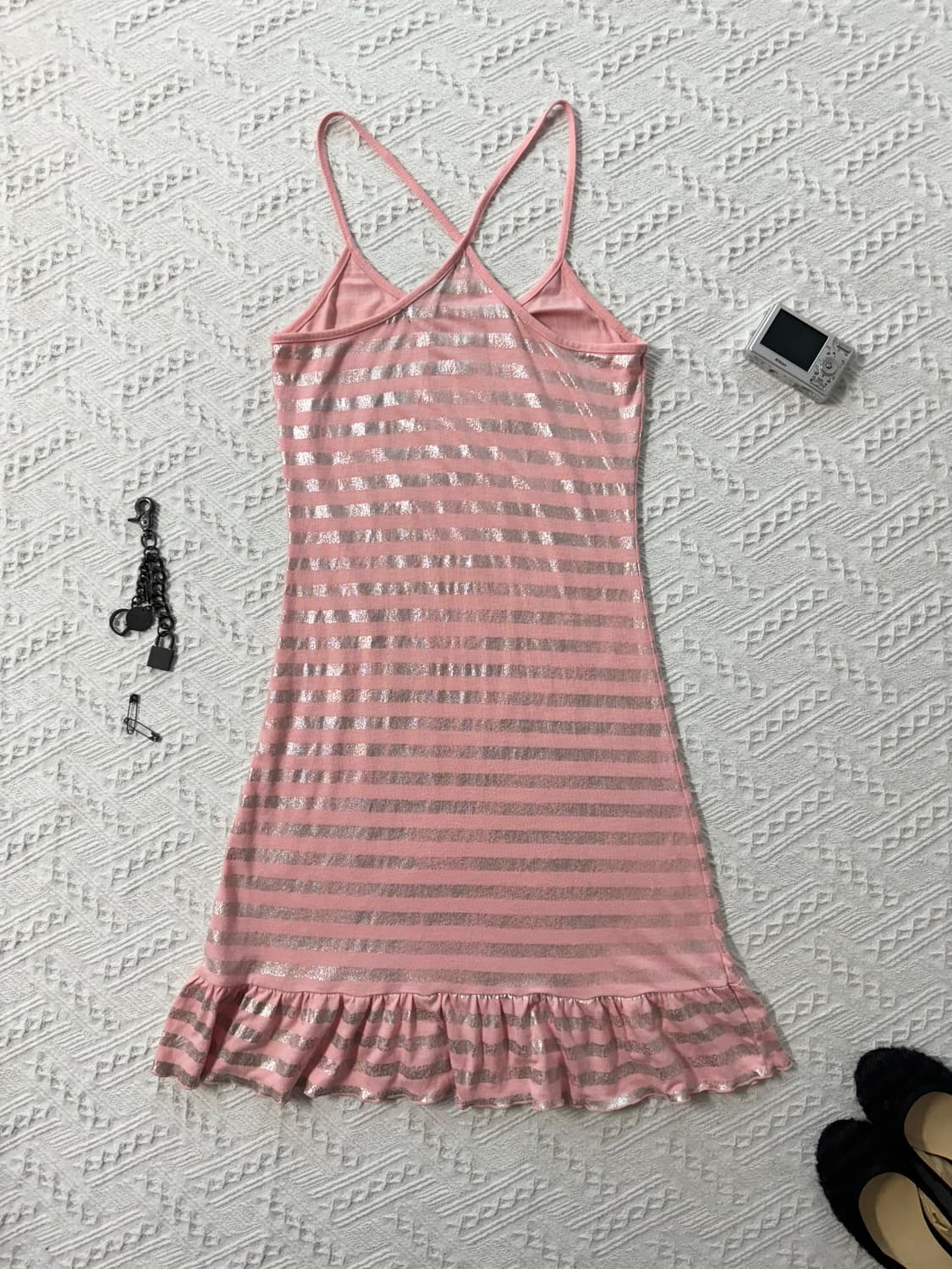 글로시  스트라이프 패턴 그레이 이너 원피스 2pcs SET 상품이미지6