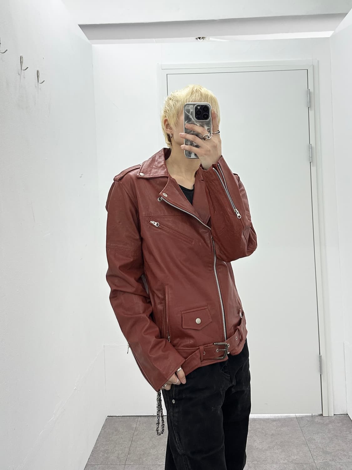 Burgundy genuine sheepskin leather jacke 상품이미지4