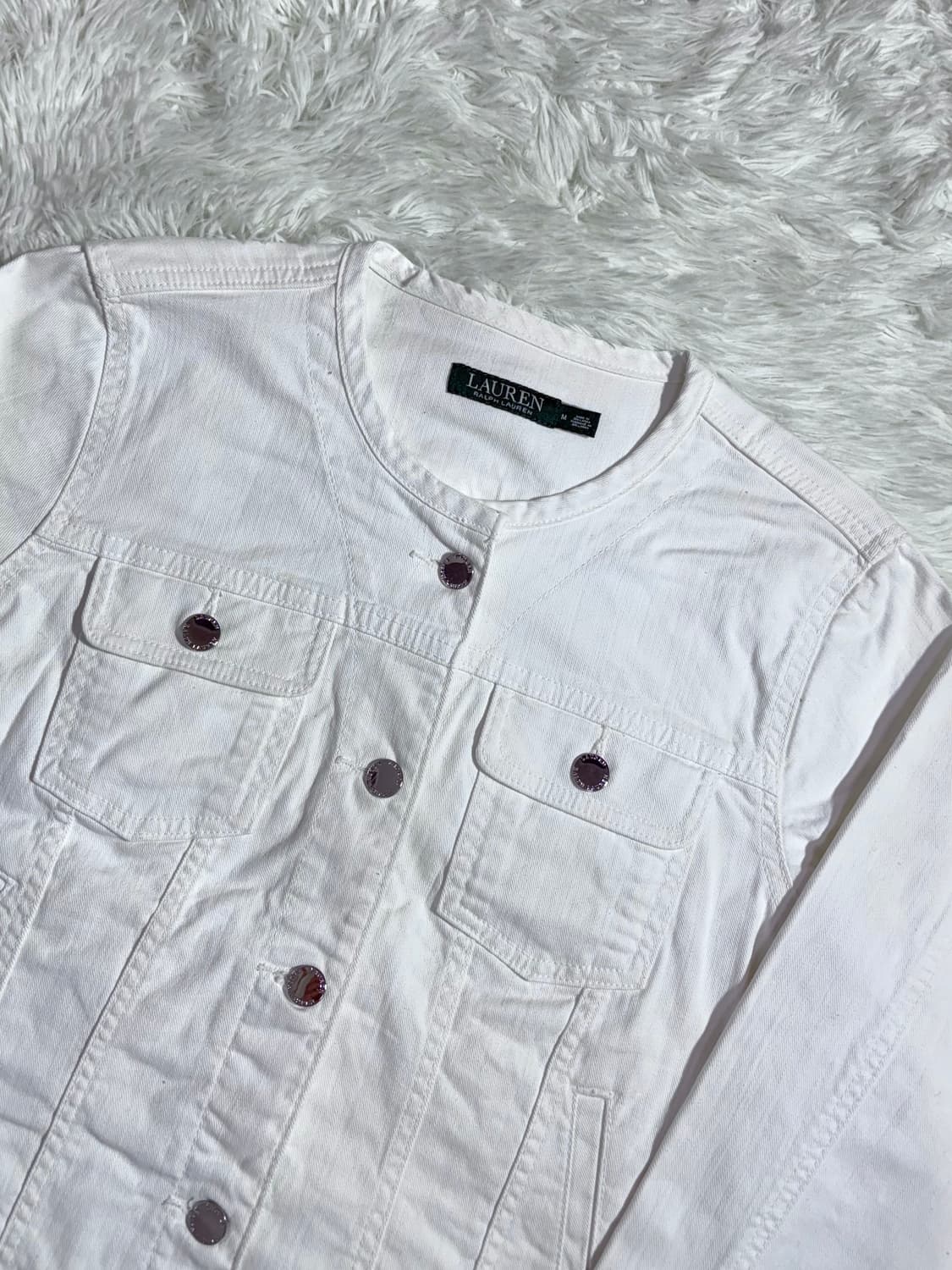 폴로 랄프로렌 화이트 논카라 데님 자켓  상품이미지4