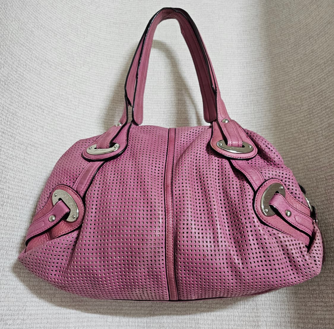 비마코스티  부드러운 천연소가죽 진달래색 숄더백 39센티 상품이미지4