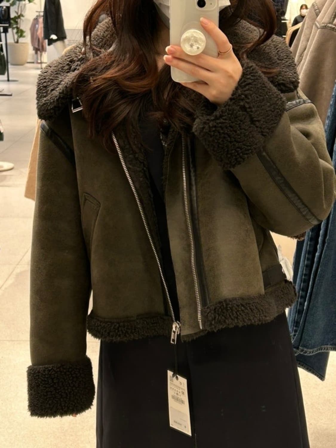 자라 카키 무스탕 xs 상품이미지3