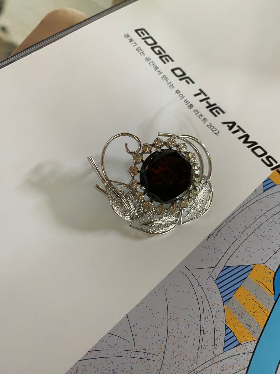 다크레드 필리그리 플라워 빈티지 브로치 상품이미지3