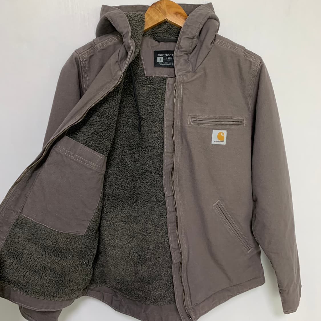 칼하트 빈티지 양털 후드 자켓 퍼플 차콜 S 루즈핏 남녀공용 상품이미지7