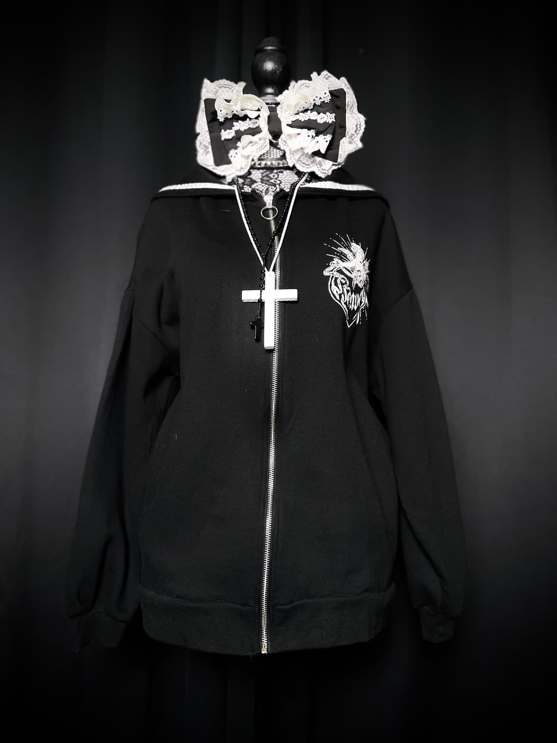 JPN 펑크 세일러 카라 천사 블랙 후드집업 상품이미지2