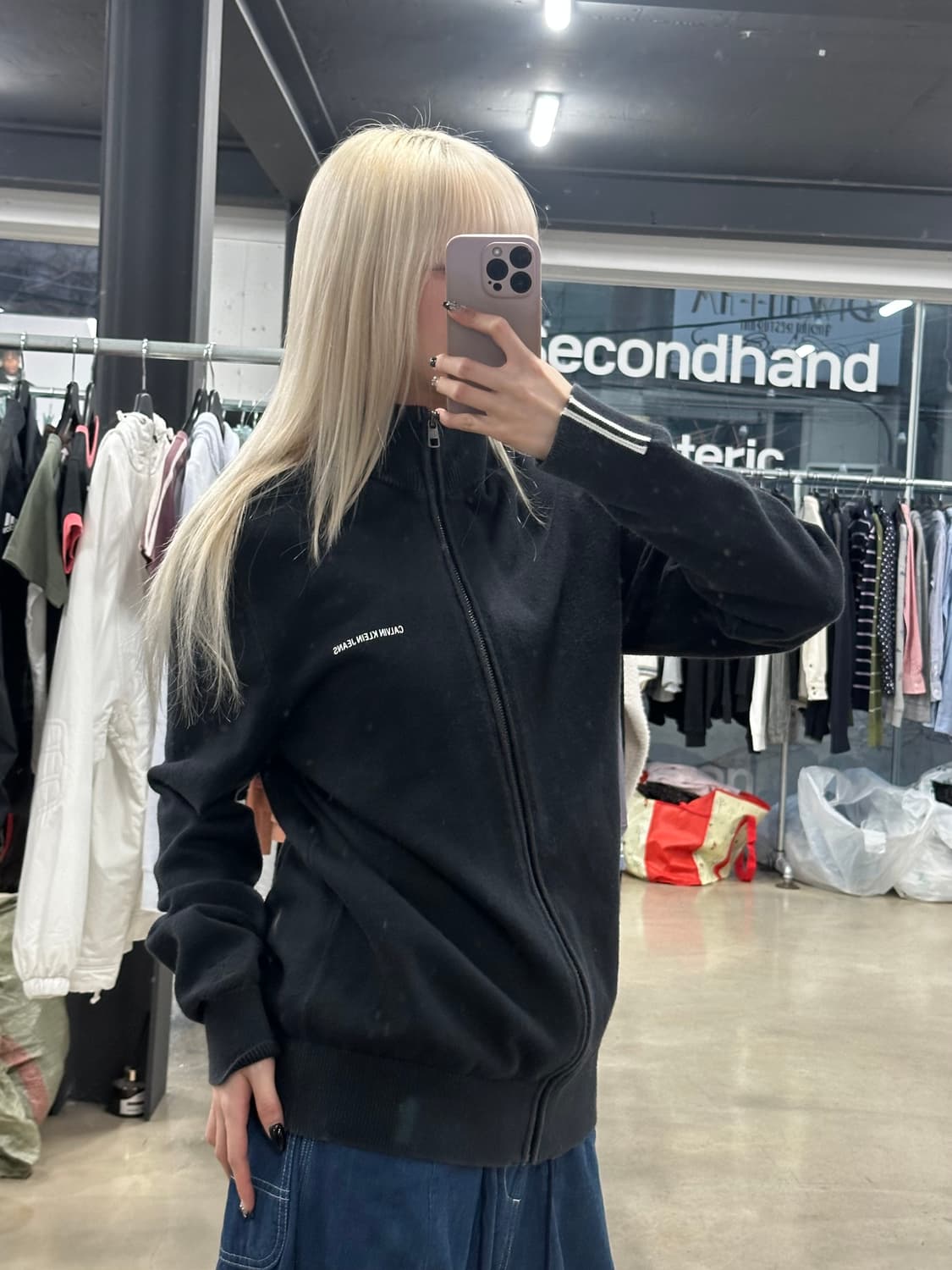 캘빈클라인 블랙 니트 하이넥 집업 상품이미지3