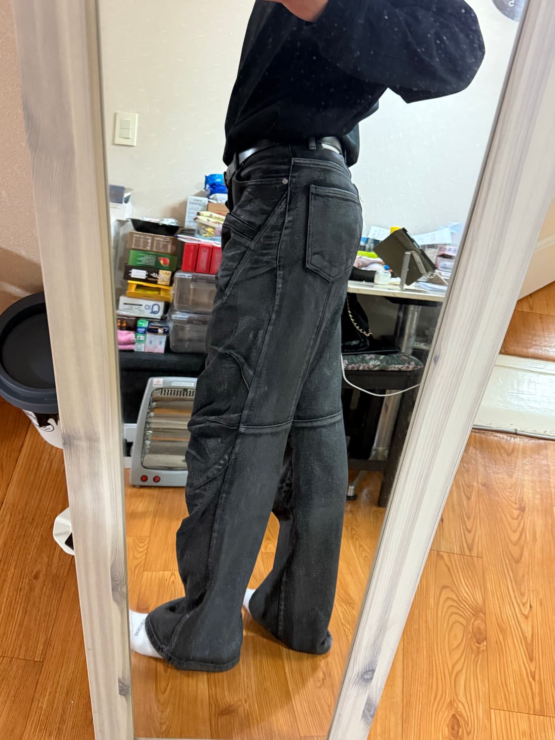 디앤에스알 - 바이커 코팅 데님 팬츠 (블랙/M) 상품이미지5