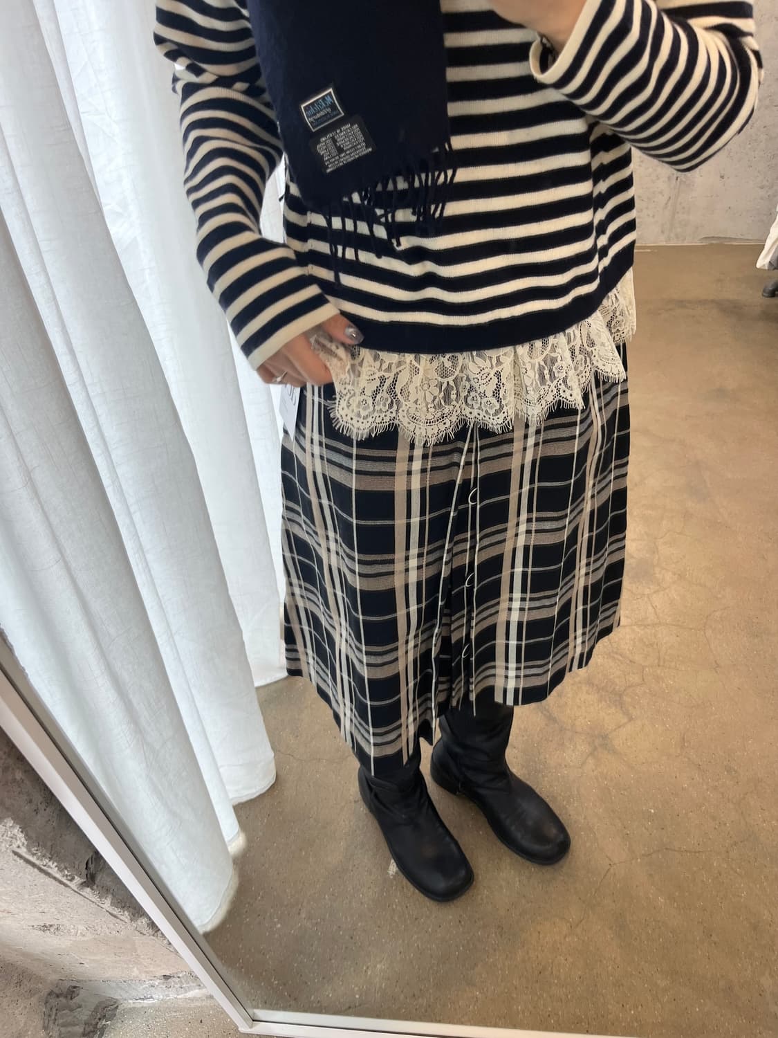 B.MING by beams 레이스 스트라이프 니트 상품이미지2