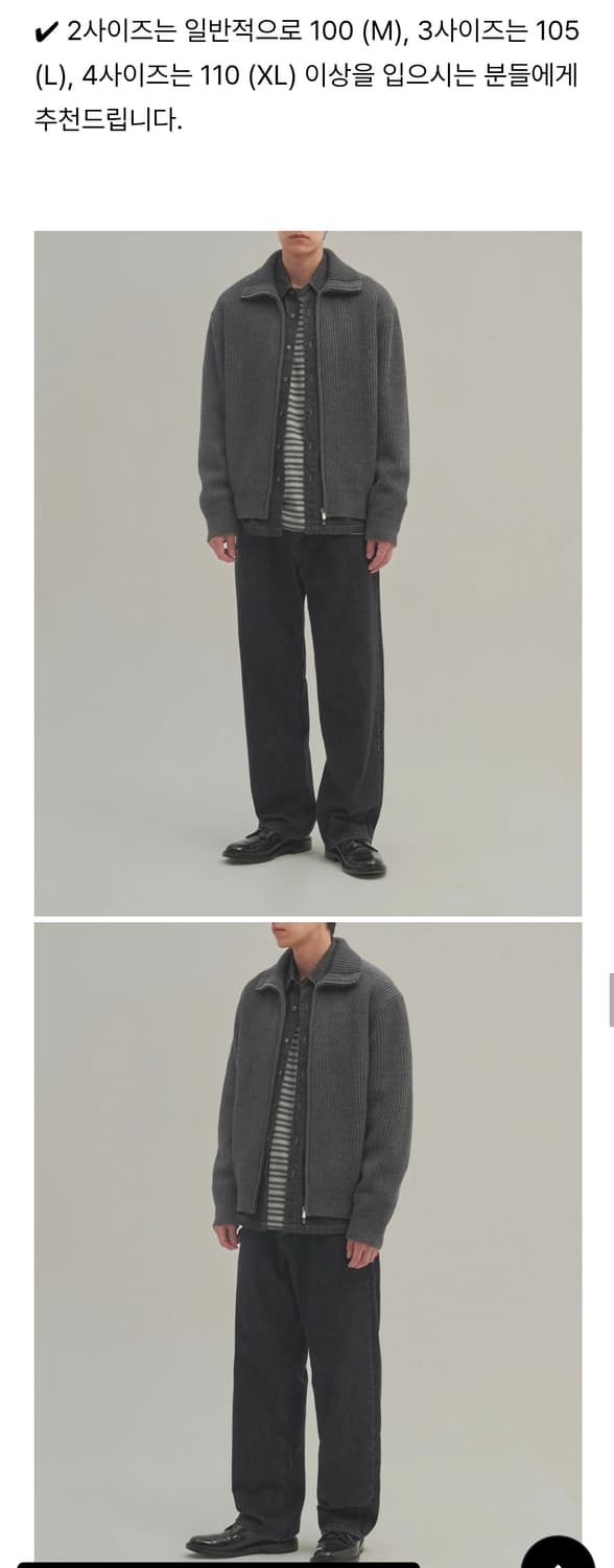 [인더로우] 로이 풀집업 니트 딥그레이 3사이즈(100~105) 상품이미지2