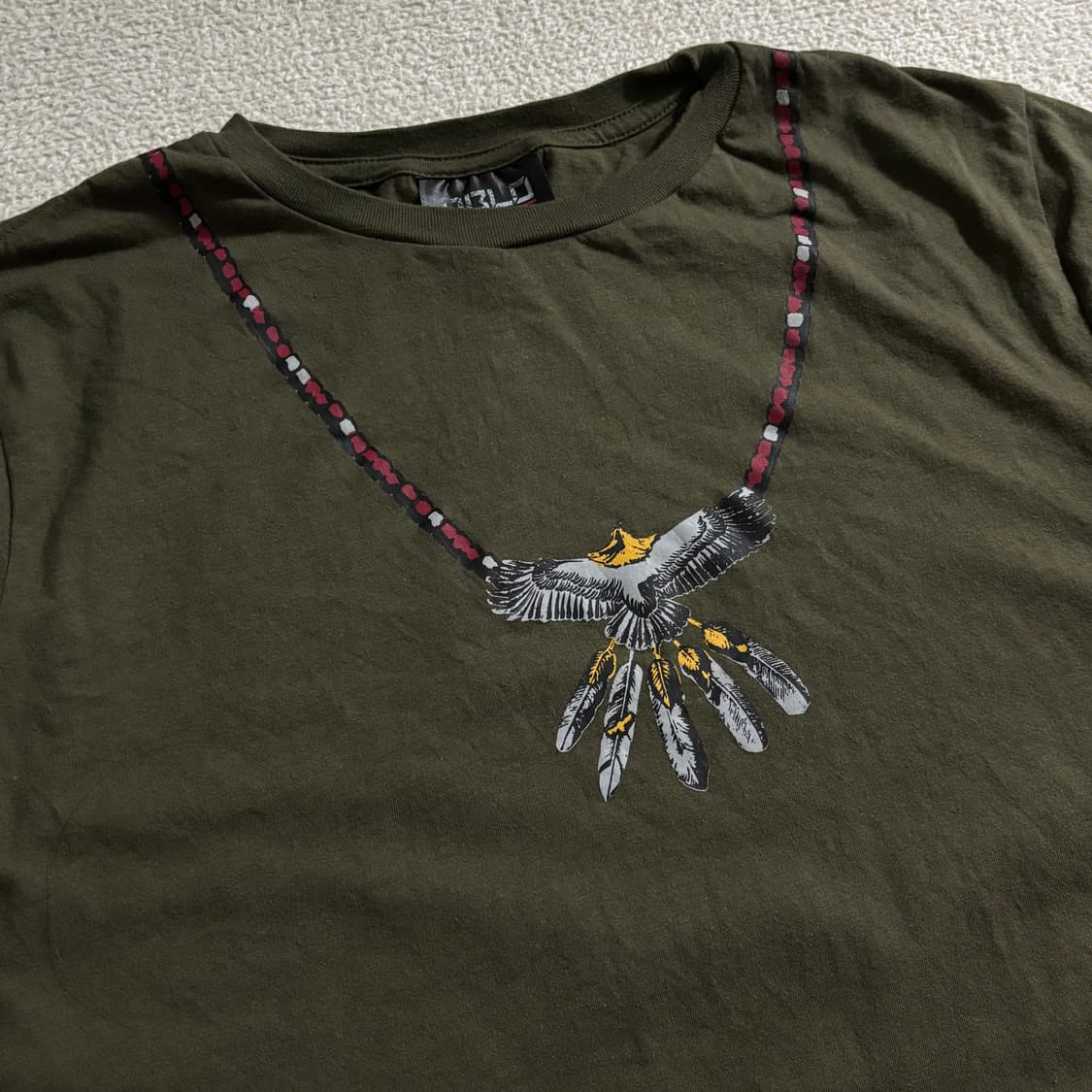 일본빈티지 OBLO 카키 디자인 반팔 티셔츠 상품이미지2