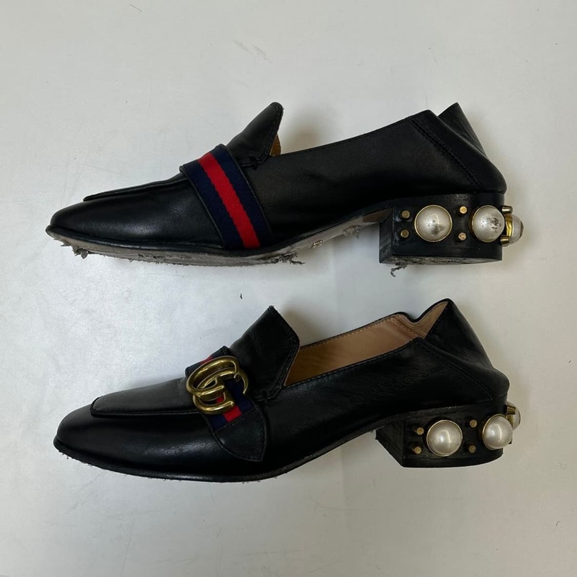 구찌 레더 GG 펄스터드 마몽 진주 미드힐 여성 로퍼 37 상품이미지2