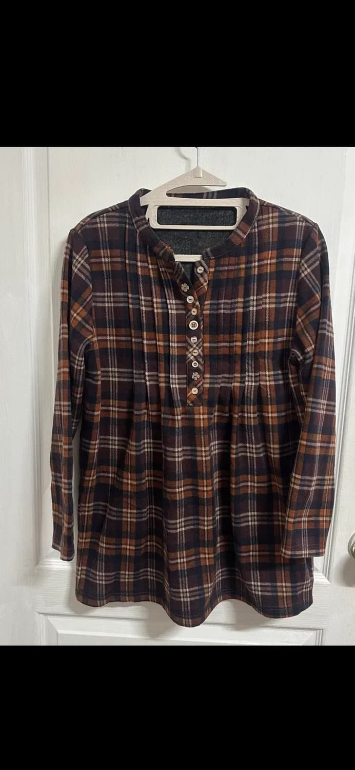 모리걸 단추포인트 체크 블라우스 상품이미지1