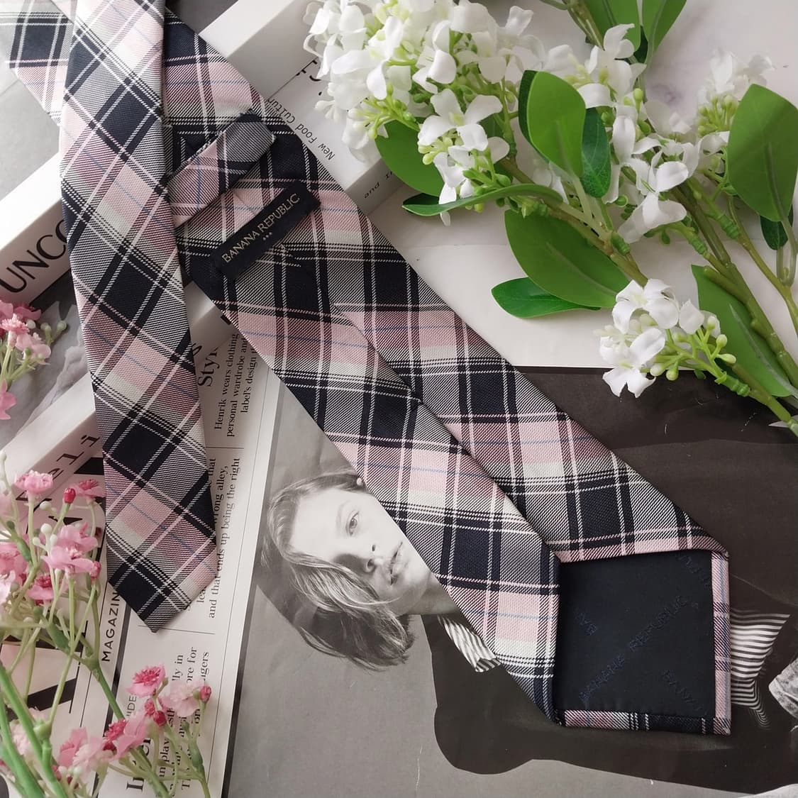바나나 리퍼블릭 실크 핑크 체크 넥타이 7.9cm A+등급 K2285 상품이미지5