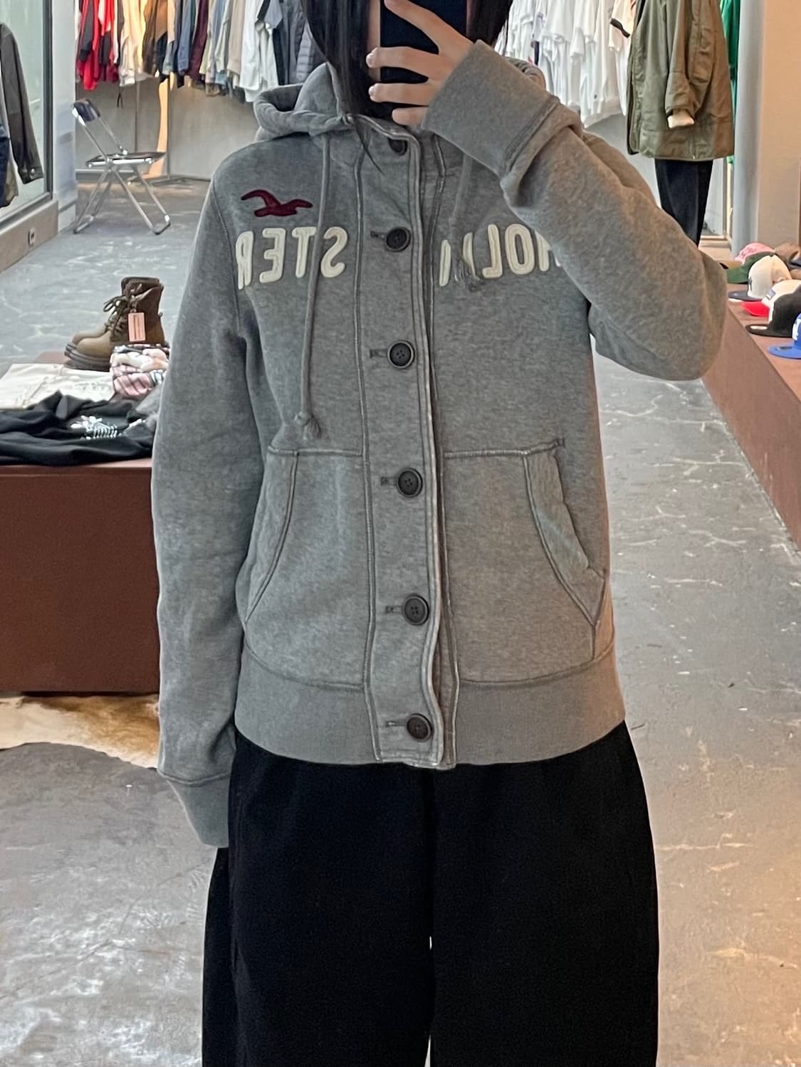 홀리스터 버튼 y2k 그레이 후드집업 H1704 상품이미지1