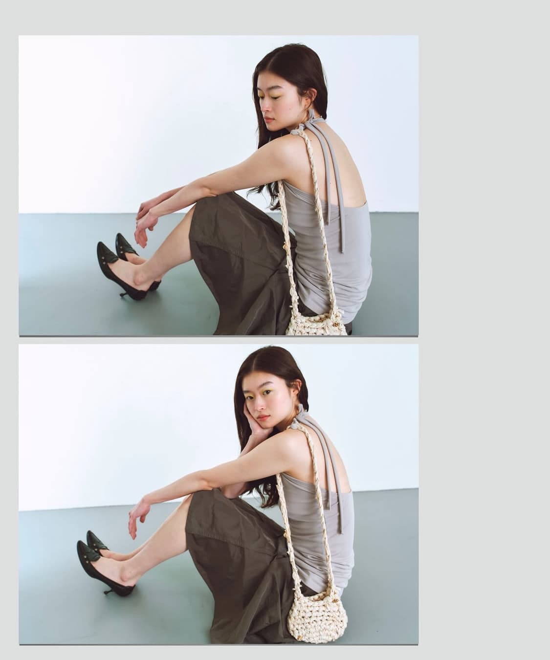 콜로신스 SILKY LINE HALTERNECK T-SHIRT 그레이 상품이미지3