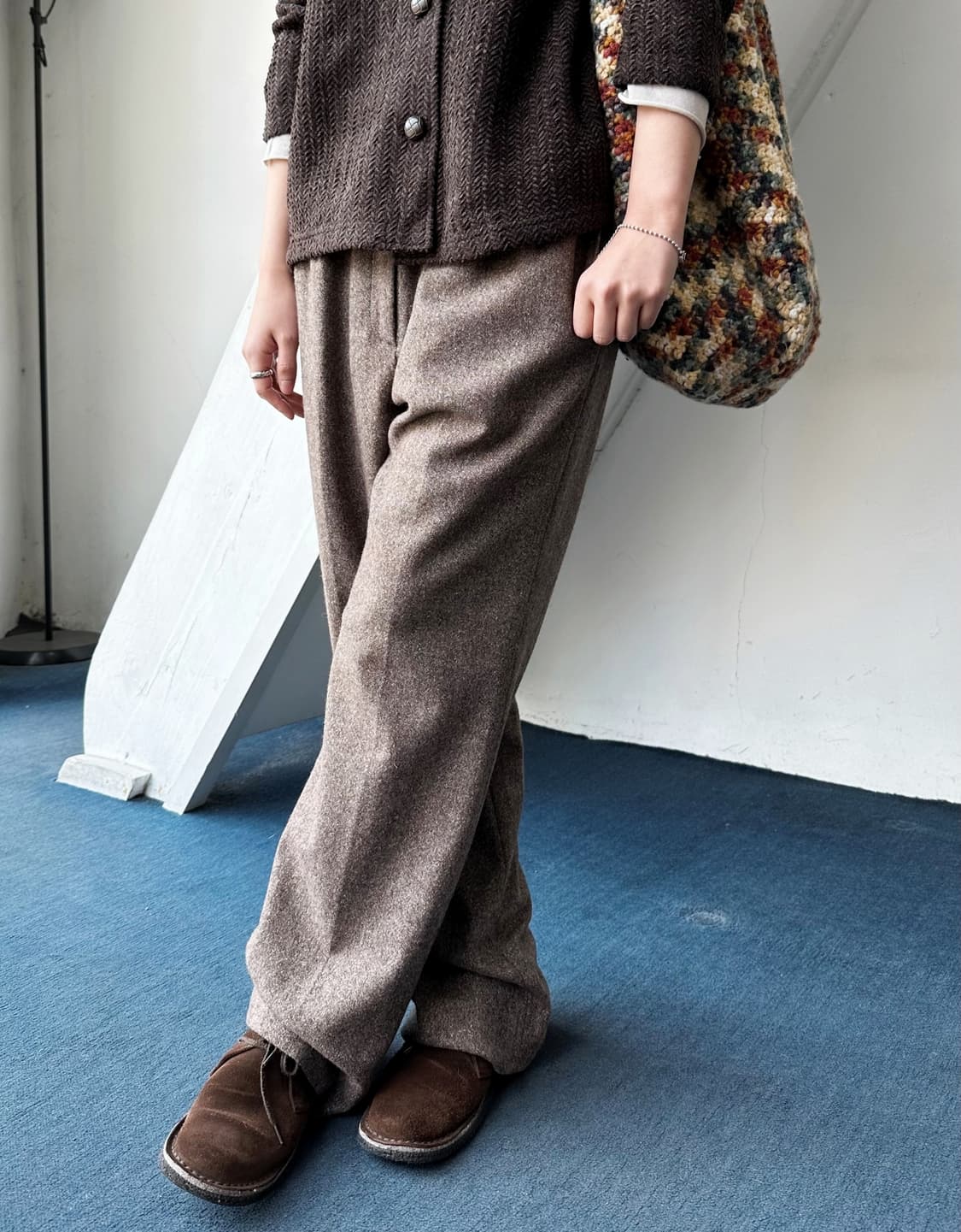 Wool tweed fabric wide straight trousers 상품이미지4