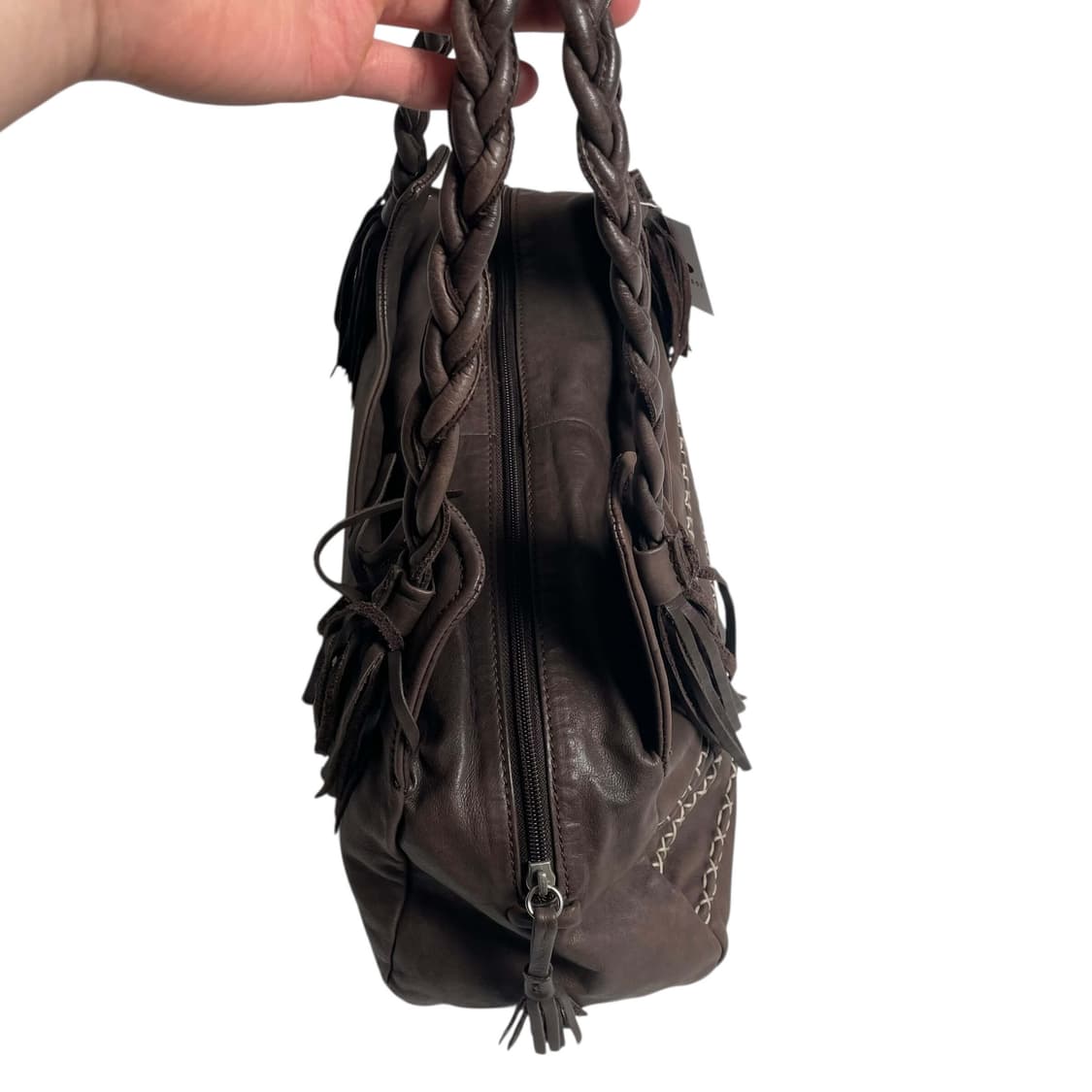 Nicoli X 스티치 테슬 레더 빅 백 상품이미지4