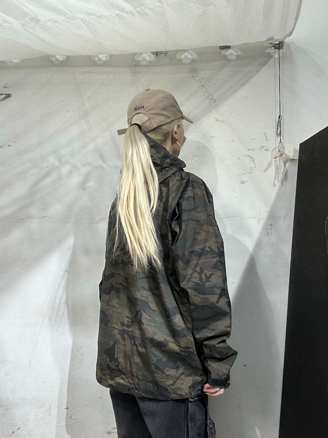 일본 빈티지 카키 밀리터리 카모 후드 바람막이 트랙 자켓  상품이미지3