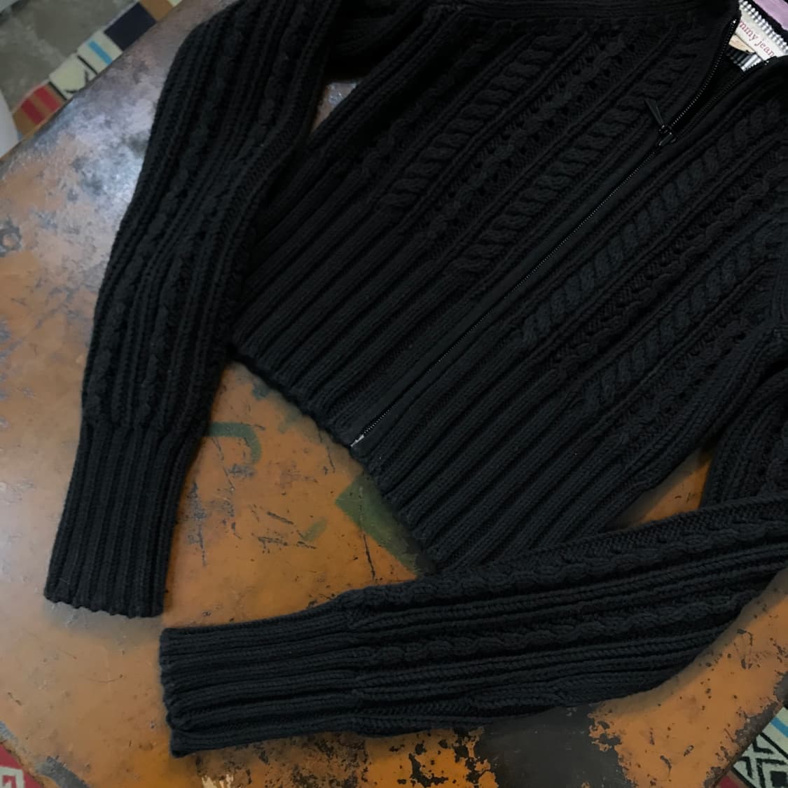 타미 진스 블랙 코튼 케이블 크롭 후드집업 여성 44 55 사이즈 상품이미지4