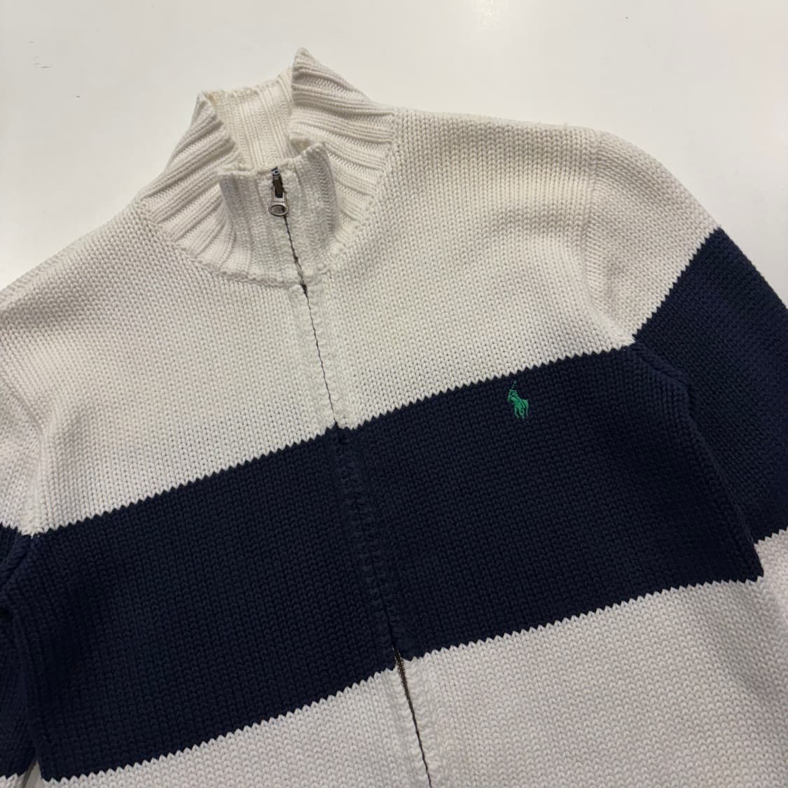 [L] 폴로 랄프로렌 집업 니트 가디건 아이보리 네이비 C56 상품이미지8