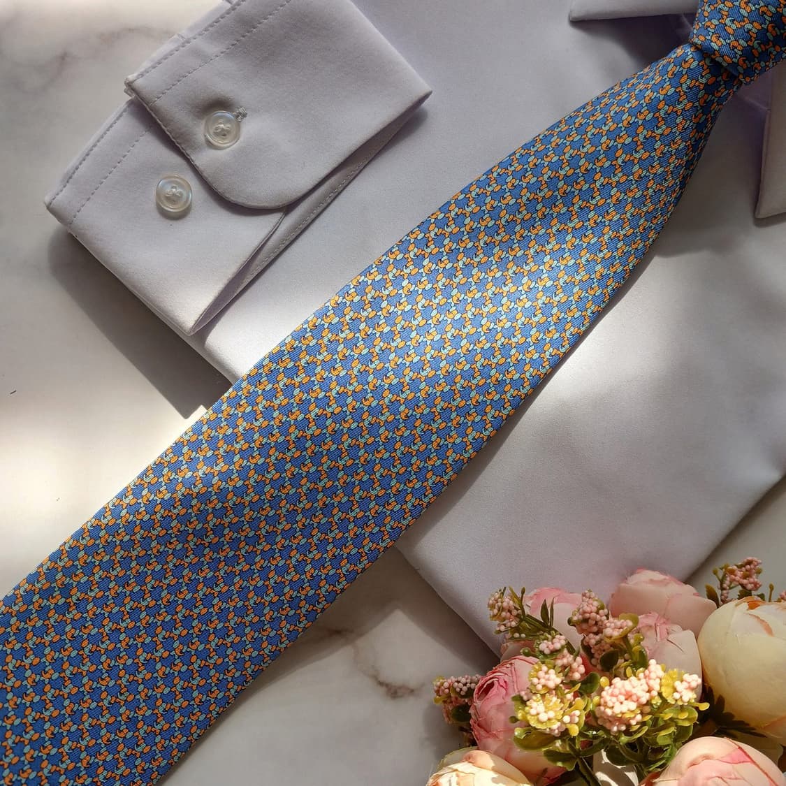 DAKS 닥스 실크 블루 코끼리 패턴 넥타이 8.2cm B등급 E843 상품이미지4