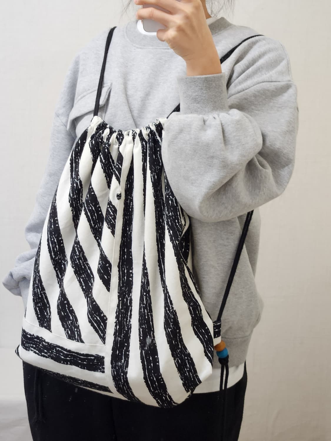 핸드메이드 사선 조각 크로스 스트링백 백팩 상품이미지3