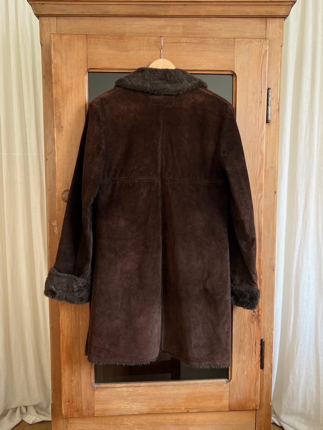 빈티지 다크 브라운 퍼 트리밍 레더 코트 상품이미지10