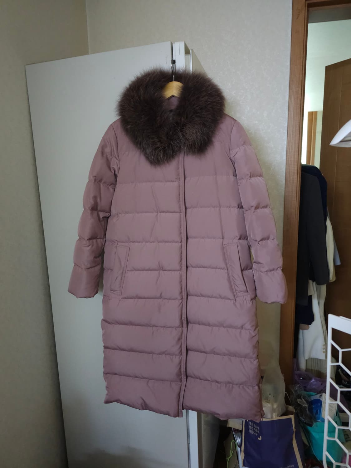 제뉴 폭스퍼 구스다운 롱패딩 핑크 상품이미지1