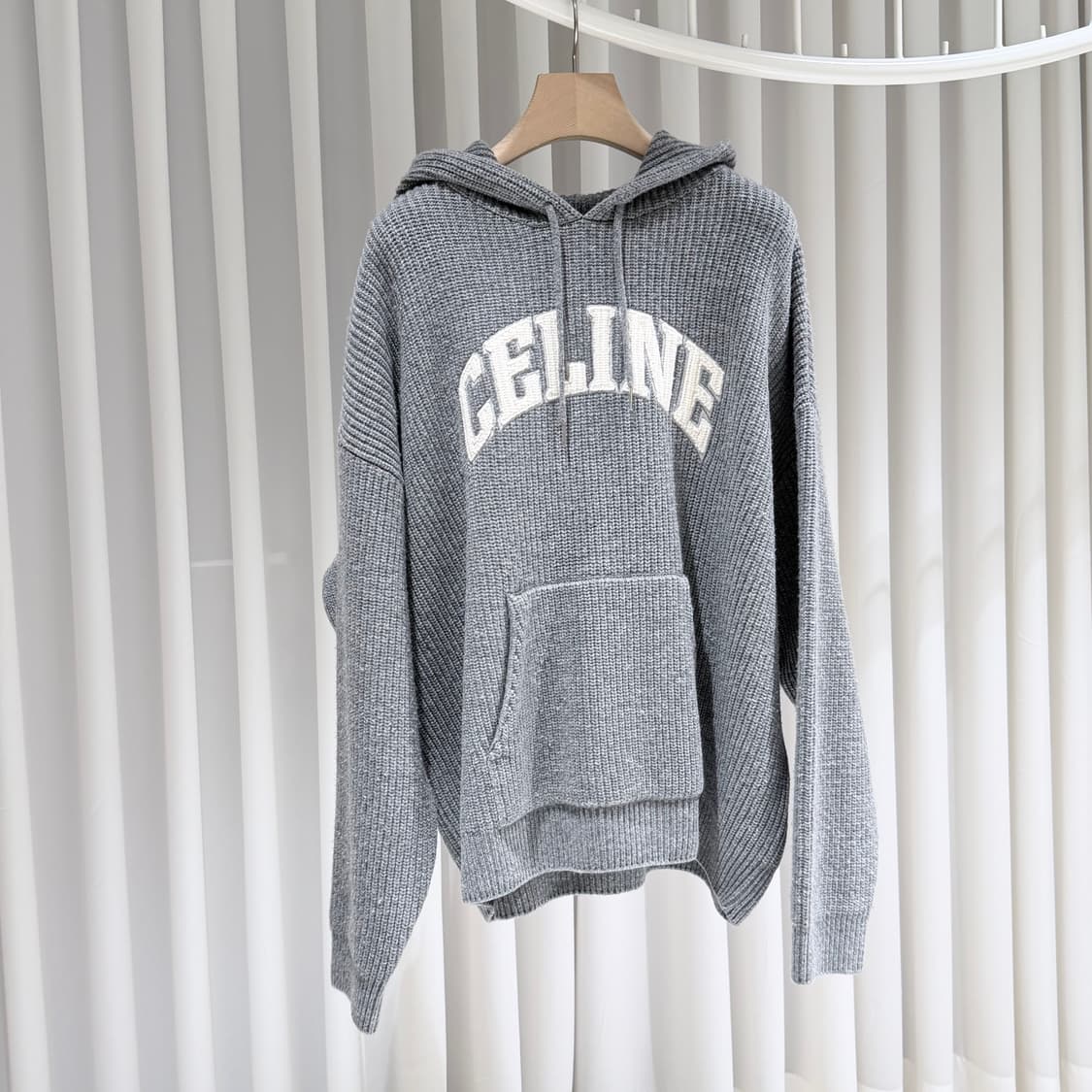 (S+/XL) / 셀린느 울 리브드 그레이 니트 후드 상품이미지3