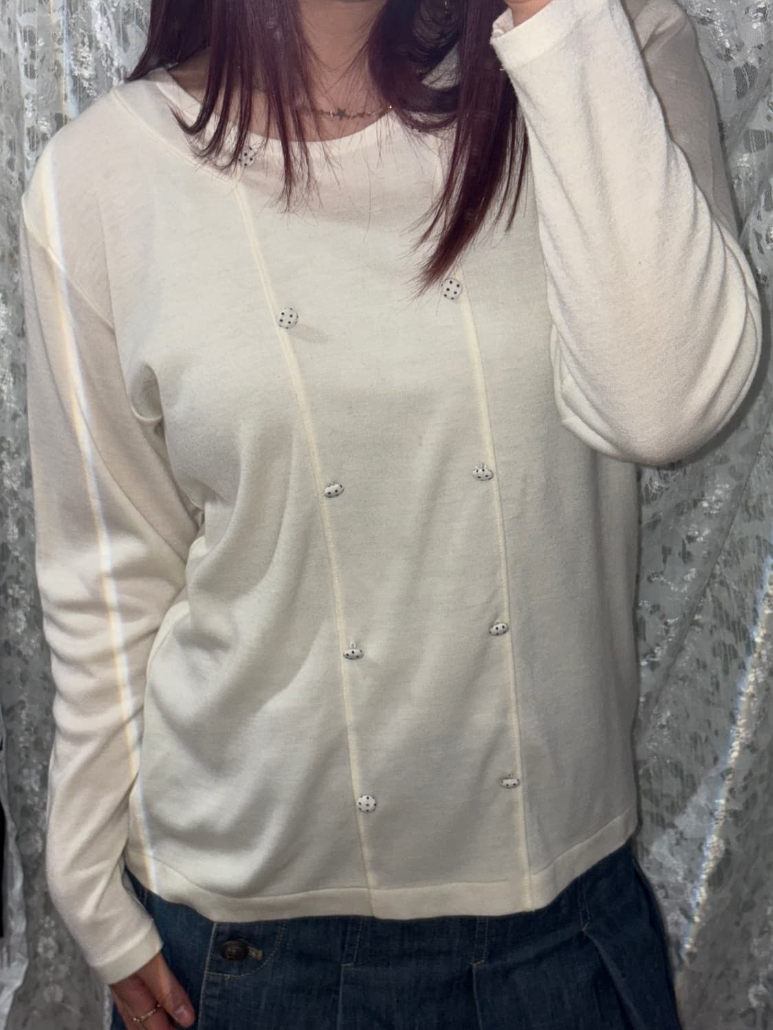 화이트 도트 핀 버튼 탑 상품이미지4