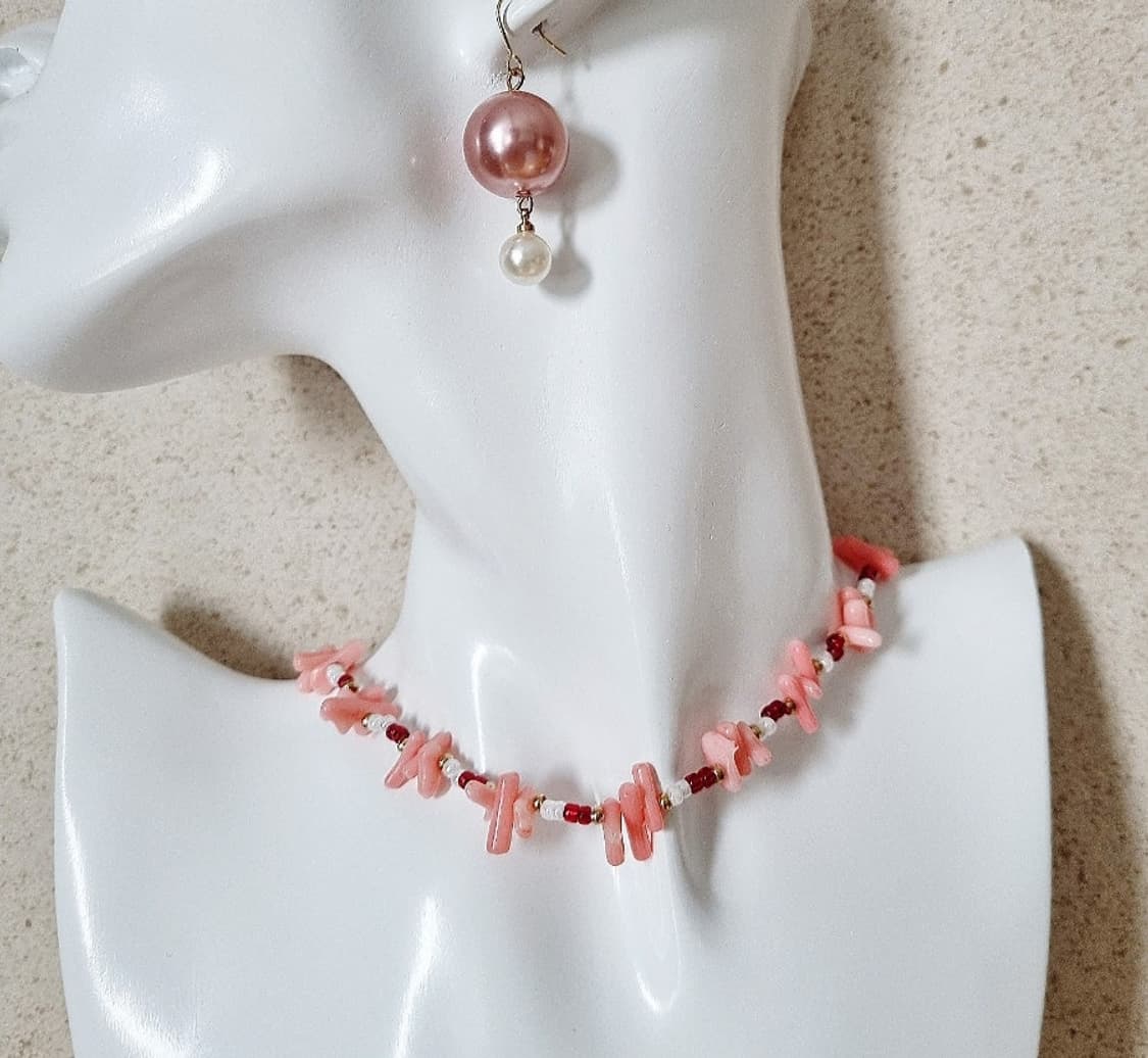 세컨핸드) 산호 비즈 목걸이 상품이미지6