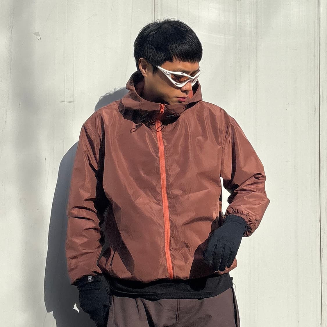 Aller Bien 스포츠 빈티지 브라운 기모 안감 후드 윈드브레이커 상품이미지1