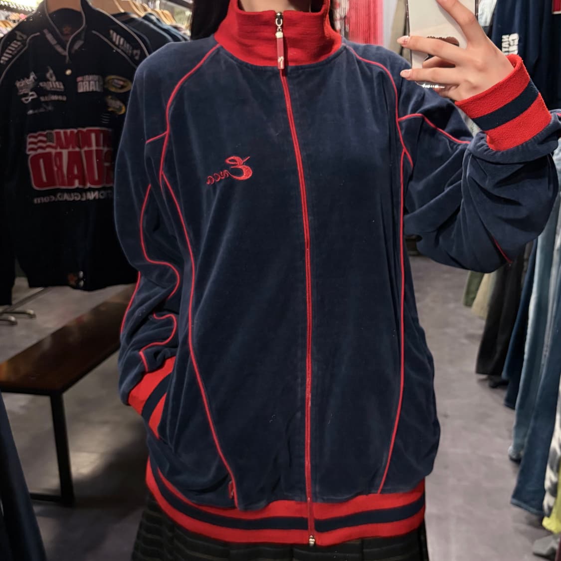 [IM] vtg 벨벳 트랙 자켓 네이비/레드 상품이미지3