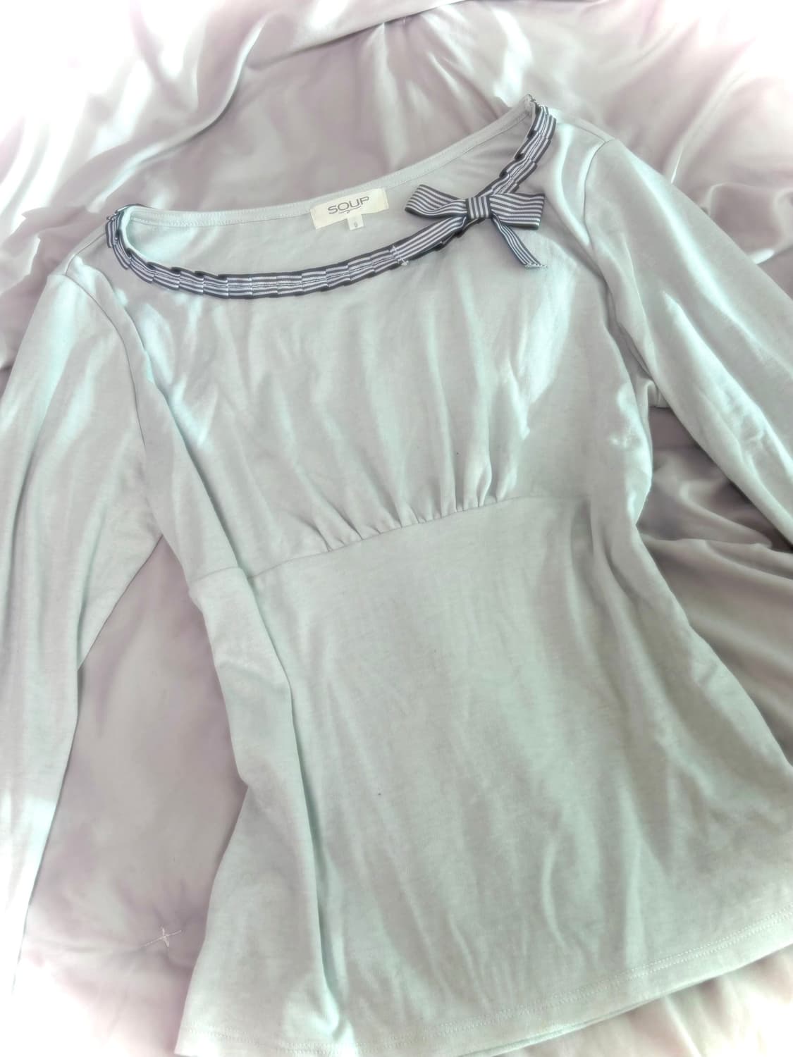 빈티지 라떼갸루 소다 리본 셔링 7부 티셔츠 히메갸루 하구미 모리걸 상품이미지2