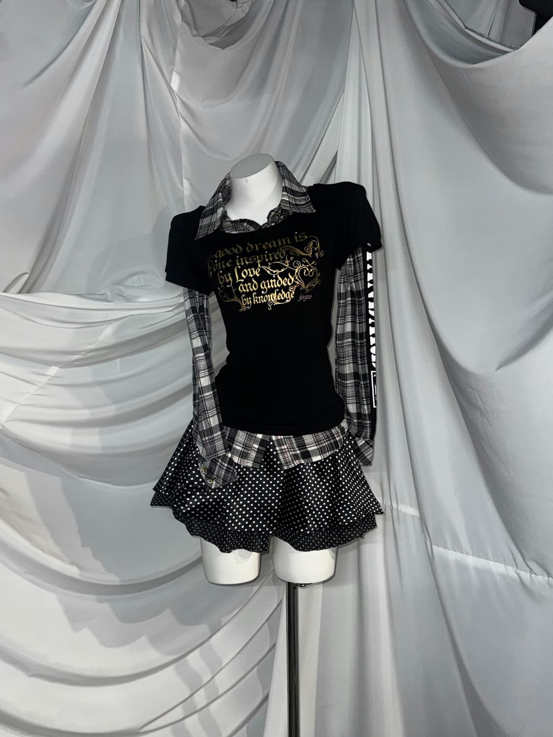 리즈리사 슈슈룬쇼콜라깔 무채색 키치 체크 코디세트 상품이미지5