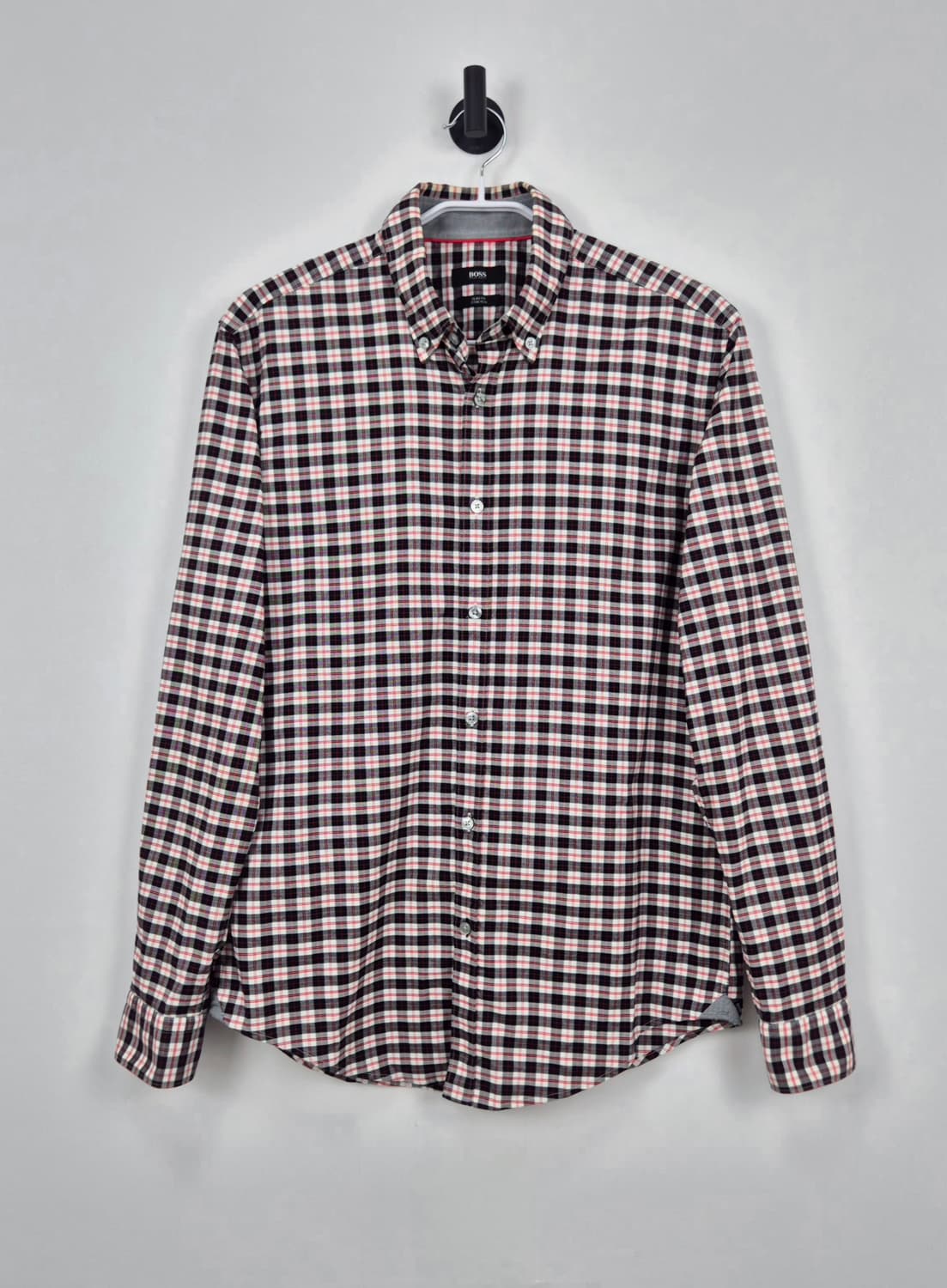 BOSS HUGO BOSS 남성용 블랙/레드 체크 슬림핏 셔츠 상품이미지1