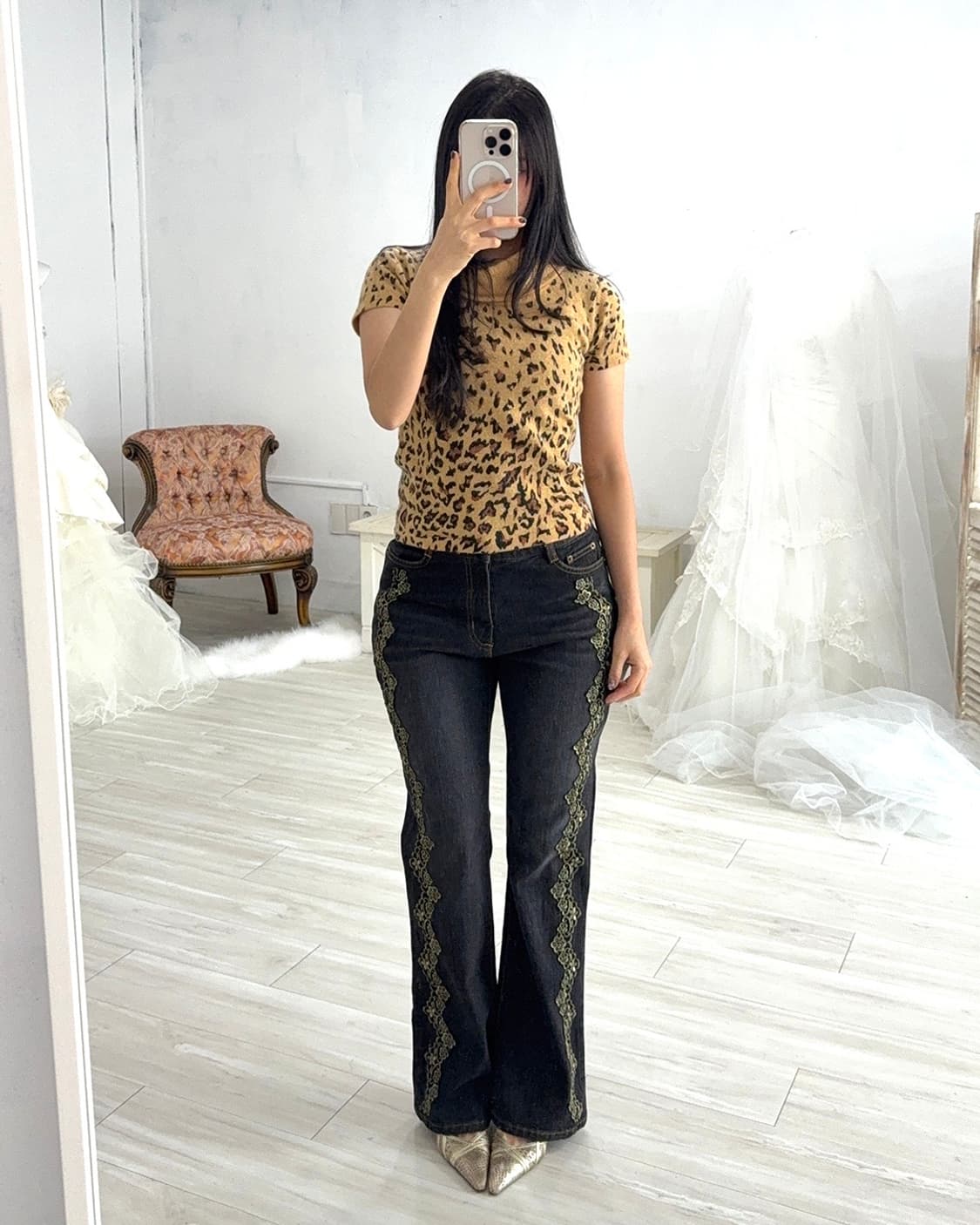 Leopard Turtleneck Short-Sleeve Knit Top 상품이미지6