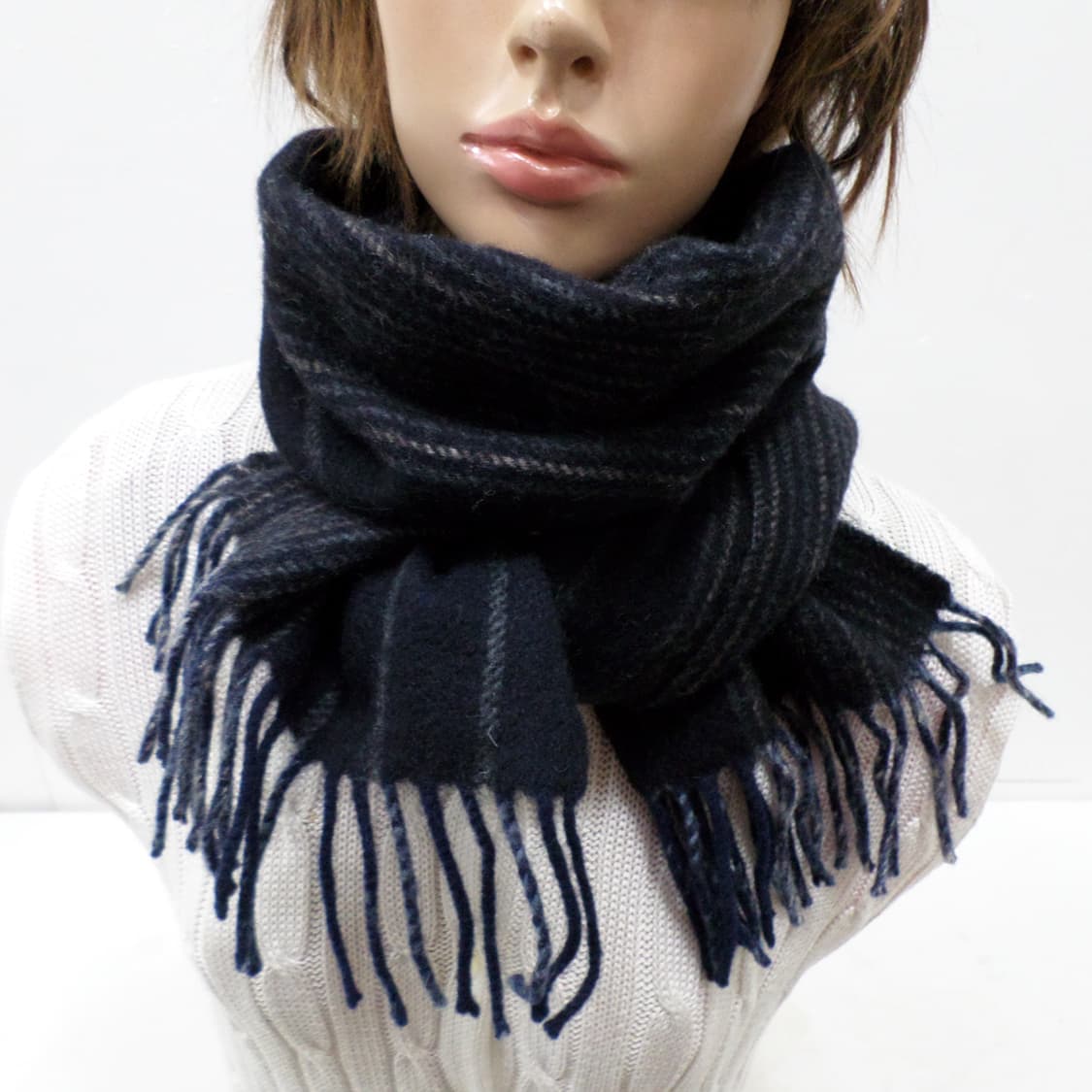 밀라숀 남성 남자 울 머플러 블랙 스트라이프 목도리 훌륭 사랑봉봉 상품이미지2