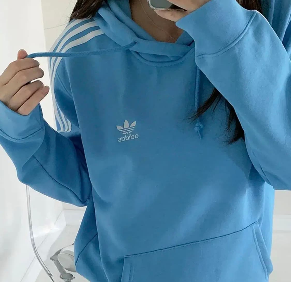 아디다스 클래식 삼선 세미블루 기모 후드티 상품이미지3