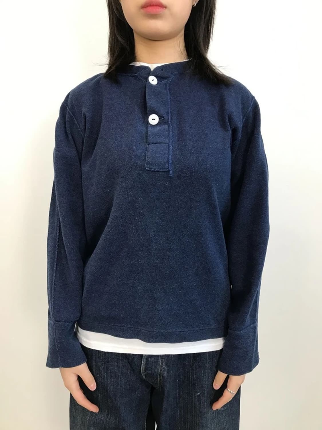 JPN Navy Henley Long Sleeve T-Shirt 상품이미지2