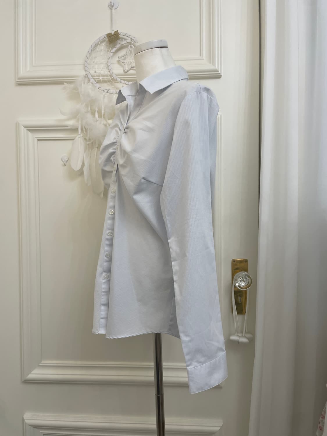 sky blue shirring basic long shirt 상품이미지2