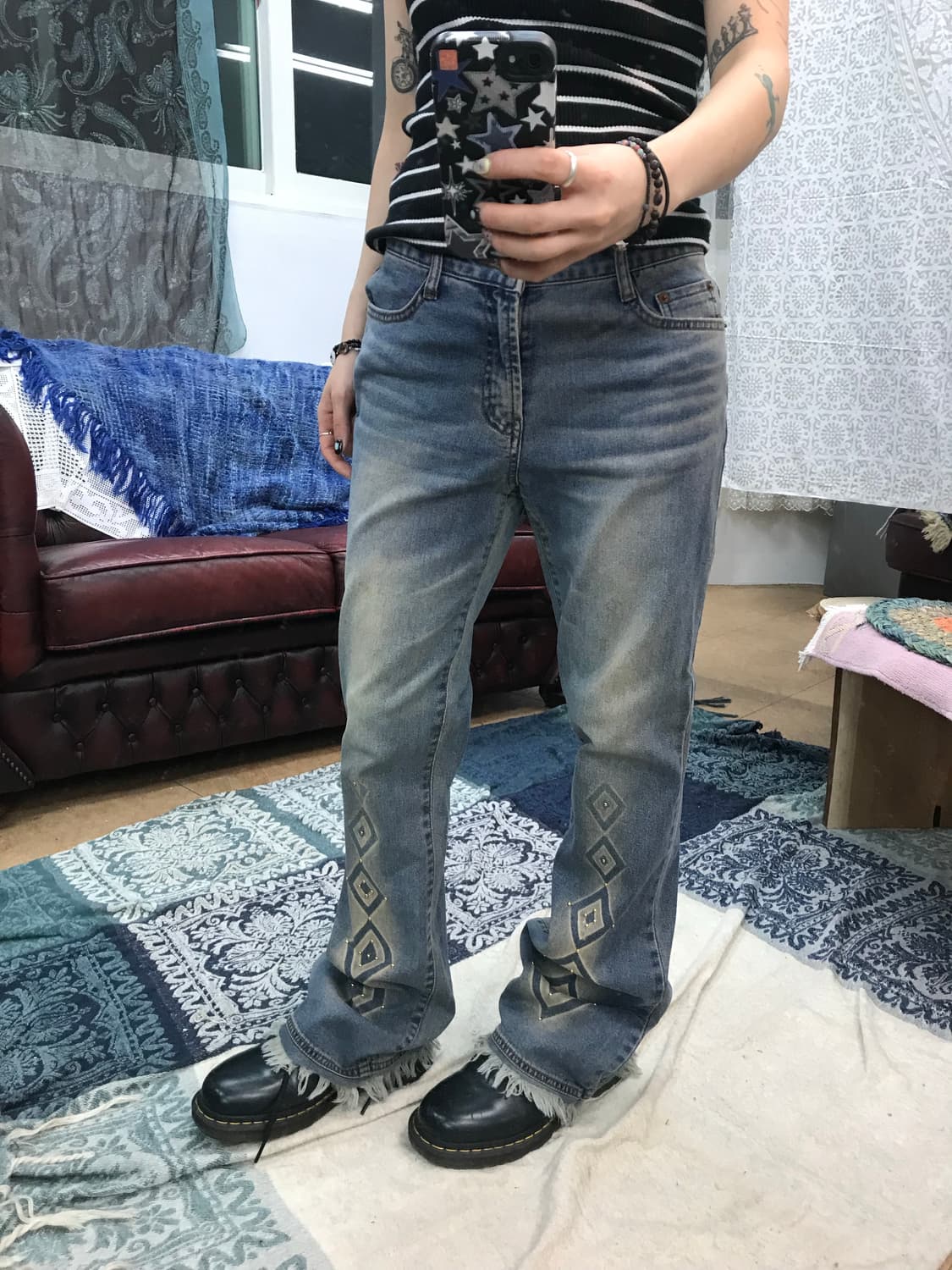 Dom jeans 빈티지 스터드 패턴 데님팬츠  상품이미지1