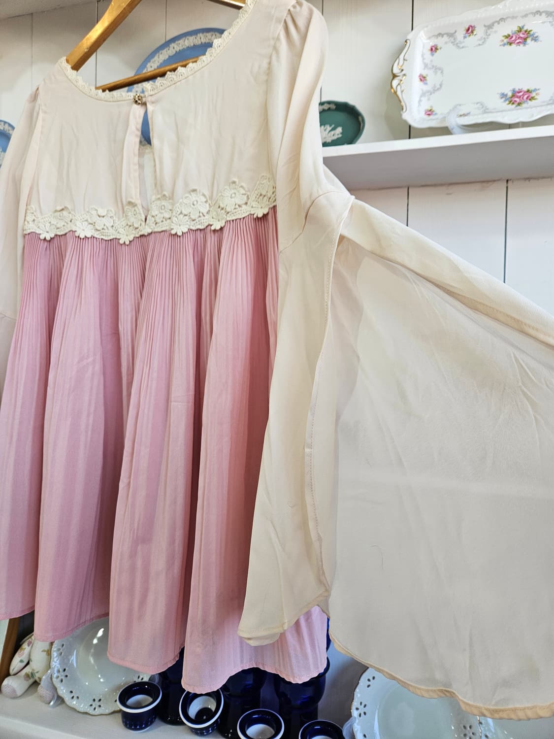 레이스 플리츠 배색 미니원피스 상품이미지8